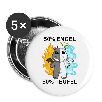 Nilpferd - Engel und Teufel - Buttons groß 56 mm (5er Pack) - Weiß - Vorne