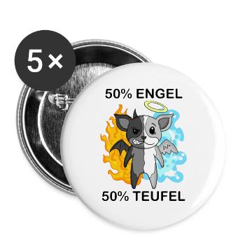 Hund Terrier - Engel und Teufel - Buttons groß 56 mm (5er Pack) - Weiß - Vorne