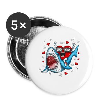 Shark Heart valentine's day Heart Shark Motif - Buttons large 2.2''/56 mm (5-pack) - white - Front