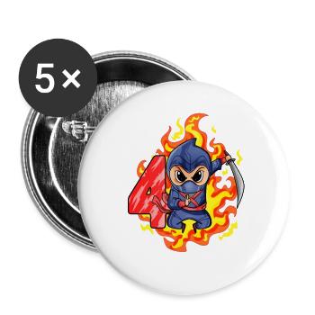 4. Geburtstag Junge 4 Jahre alt Ninja - Buttons groß 56 mm (5er Pack) - Weiß - Vorne