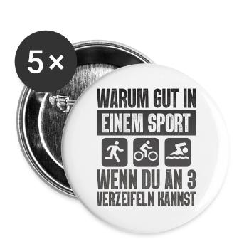 Warum Gut In Einem Sport Triathlon - Buttons groß 56 mm (5er Pack) - Weiß - Vorne