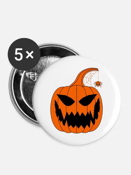 Halloween Kürbis mit Spinne - Buttons groß 56 mm (5er Pack) - Weiß