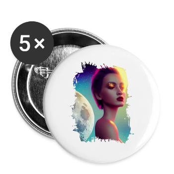 Portrait du cosmos néon sur la Lune - Lot de 5 grands badges (56 mm) - blanc - Devant