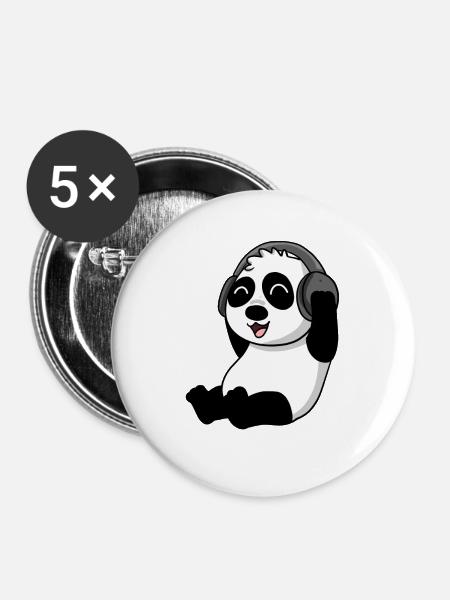Niedlicher Panda hört Musik - Buttons groß 56 mm (5er Pack) - Weiß