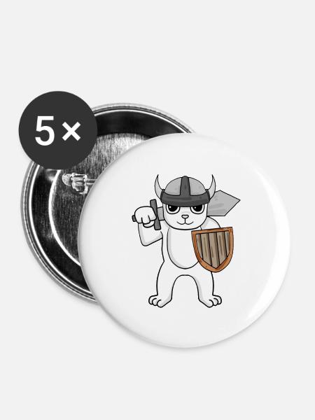 Wikinger Bär - Buttons groß 56 mm (5er Pack) - Weiß