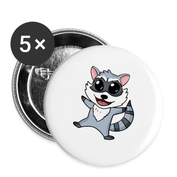 Raton laveur - Lot de 5 grands badges (56 mm) - blanc - Devant