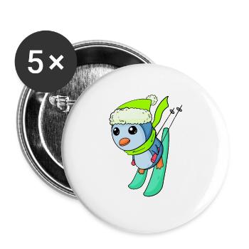 Penguin Ski Winter Skiing - Buttons large 2.2''/56 mm (5-pack) - white - Front