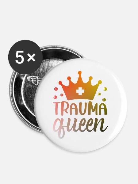 Trauma Queen Krankenschwester - Buttons groß 56 mm (5er Pack) - Weiß
