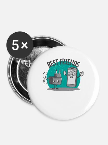 Ladekabel Handy Smartphone Akku leer beste Freunde - Buttons groß 56 mm (5er Pack) - Weiß