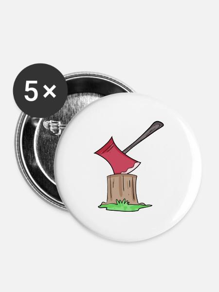 Axt Holz Holzfäller - Buttons groß 56 mm (5er Pack) - Weiß