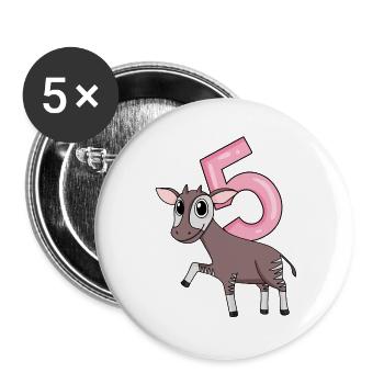 Girl 5 years old Okapi 5th birthday gift - Buttons large 2.2''/56 mm (5-pack) - white - Front