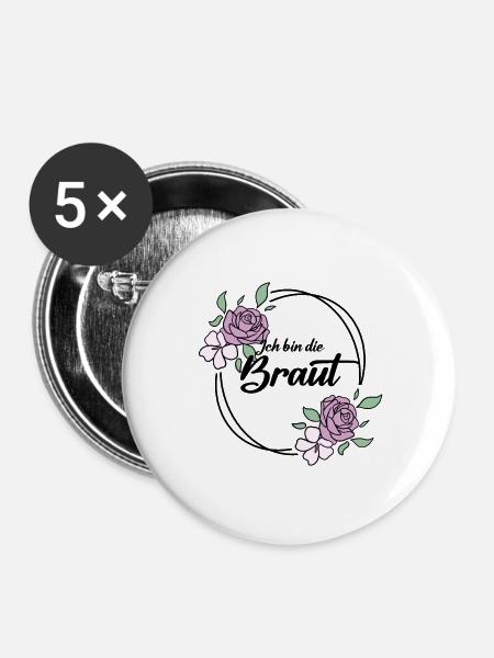 Die Braut Junggesellinnenabschied - Buttons groß 56 mm (5er Pack) - Weiß