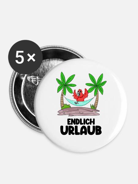 Urlaub Papagei - Buttons groß 56 mm (5er Pack) - Weiß