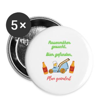 Rasenmäher der Bier bringt - Buttons groß 56 mm (5er Pack) - Weiß - Vorne