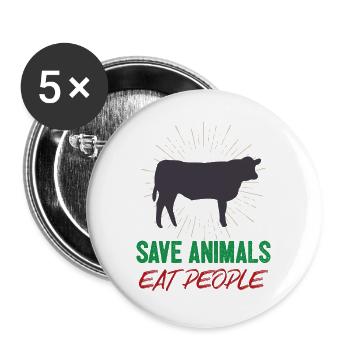Tiere retten Menschen essen - Buttons groß 56 mm (5er Pack) - Weiß - Vorne