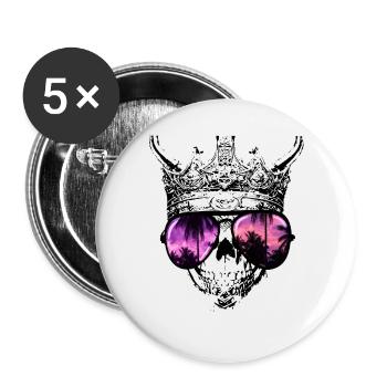 Hipster Skull King - Buttons large 2.2''/56 mm (5-pack) - white - Front