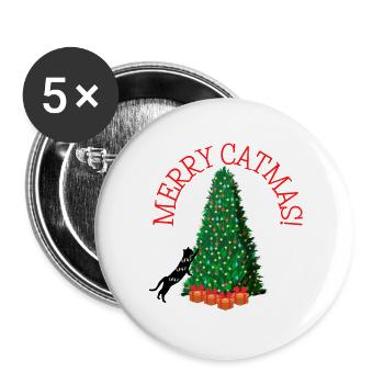 Merry Catmas! - Funny Christmas Cat - Buttons groß 56 mm (5er Pack) - Weiß - Vorne