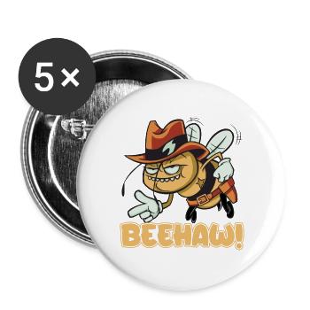 Beehaw bee with cowboy hat Yeehaw - Buttons large 2.2''/56 mm (5-pack) - white - Front