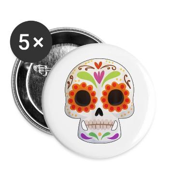 Jour des morts Dia de Los Muertos Skull Gift - Lot de 5 grands badges (56 mm) - blanc - Devant