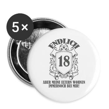 Endlich 18 Gebuststag Spruch - Buttons groß 56 mm (5er Pack) - Weiß - Vorne