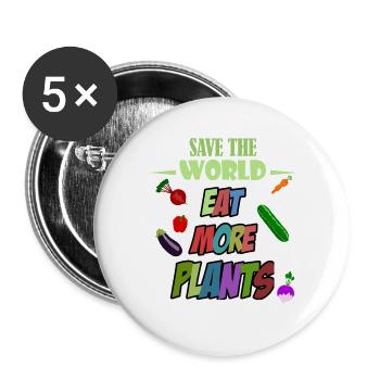 Sauvez le monde mangez plus de plantes! Végétalien - Lot de 5 grands badges (56 mm) - blanc - Devant