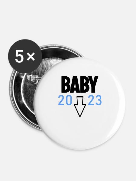 Schwangerschaft 2023 - Schwanger - Buttons groß 56 mm (5er Pack) - Weiß