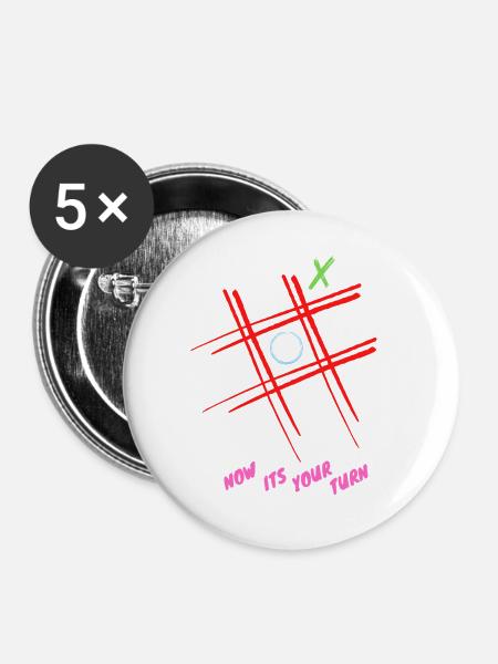 T shirt drei gewinnt - Buttons groß 56 mm (5er Pack) - Weiß
