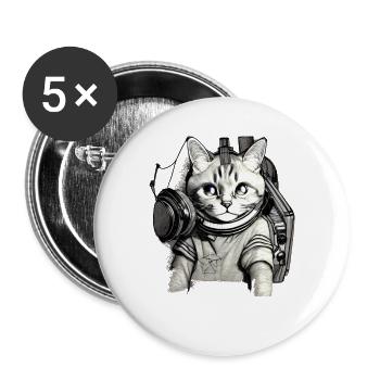 DJ Katze mit Blauen Augen - Buttons groß 56 mm (5er Pack) - Weiß - Vorne