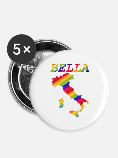 Bella Italia Pride Rainbow - Buttons groß 56 mm (5er Pack) - Weiß