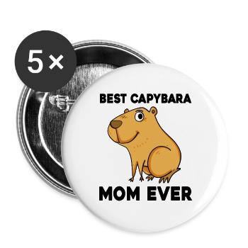 Capybara Mama Wasserschwein - Lot de 5 grands badges (56 mm) - blanc - Devant