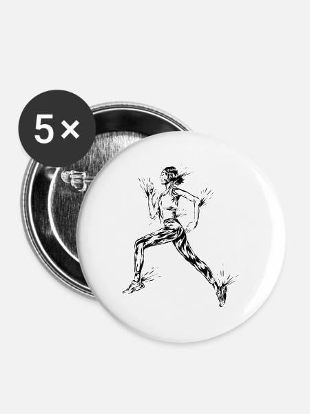 Marathon Läuferin - Buttons groß 56 mm (5er Pack) - Weiß