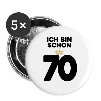 70 Geburtstag - 70 Jahre mit Krone - Buttons groß 56 mm (5er Pack) - Weiß - Vorne