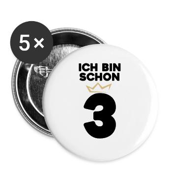 3 Geburtstag - 3 Jahre mit Krone - Buttons groß 56 mm (5er Pack) - Weiß - Vorne