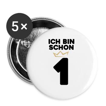 1 Geburtstag - 1 Jahre mit Krone - Buttons groß 56 mm (5er Pack) - Weiß - Vorne