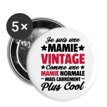 Je suis une mamie vintage / grand-mère vintage - Lot de 5 grands badges (56 mm) - blanc - Devant