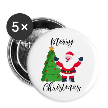 Merry Christmas Design im Comic Stil - Buttons groß 56 mm (5er Pack) - Weiß - Vorne