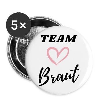 Team Braut rosa Herz - Buttons groß 56 mm (5er Pack) - Weiß - Vorne