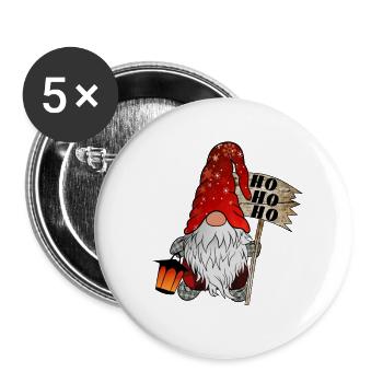 Weihnachts Wicht Christmas Gnome Ho Ho Ho - Buttons groß 56 mm (5er Pack) - Weiß - Vorne