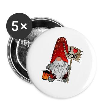 Gnom Weihnachts Wichtel mit ich liebe dich Schild - Buttons groß 56 mm (5er Pack) - Weiß - Vorne