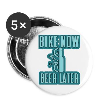bike now beer later Mountain Bike - Buttons large 2.2''/56 mm (5-pack) - white - Front