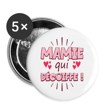 Femme Mamie Qui Décoiffe Meilleure Mamie - Lot de 5 grands badges (56 mm) - blanc - Devant