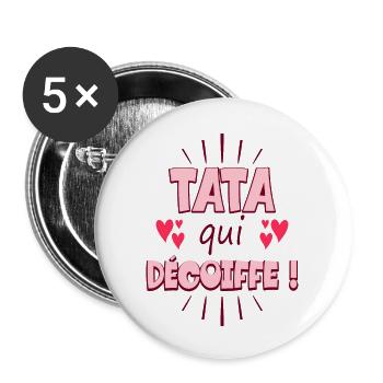 Femme Tata Qui Décoiffe Meilleure Tata - Lot de 5 grands badges (56 mm) - blanc - Devant