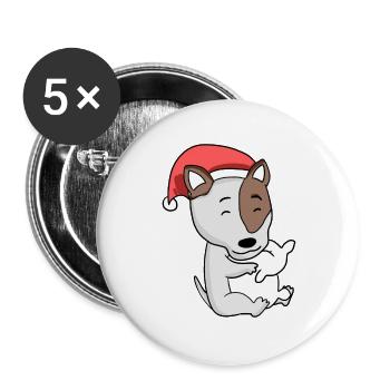 Bull Terrier Chien Noël Sommeil Fatigué - Lot de 5 grands badges (56 mm) - blanc - Devant