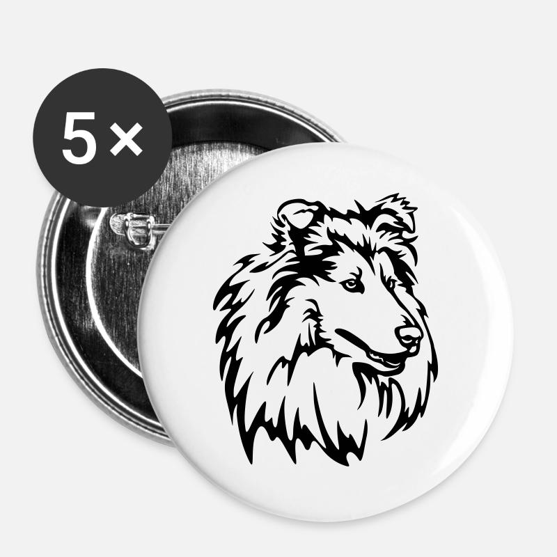 Collie Head - Buttons large 2.2''/56 mm (5-pack) - white