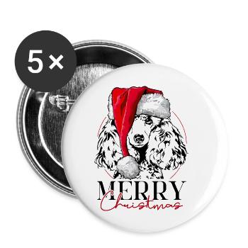 Santa ZWERGPUDEL Merry Christmas Hunde Wilsigns - Buttons groß 56 mm (5er Pack) - Weiß - Vorne
