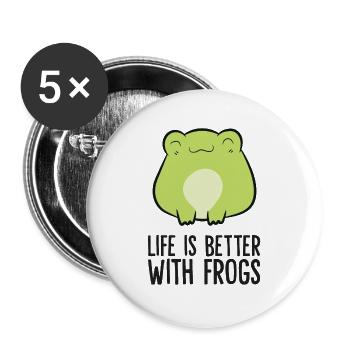 Froschliebhaber Das Leben ist besser mit Fröschen - Buttons groß 56 mm (5er Pack) - Weiß - Vorne