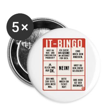 IT Support Bingo Service Desk IT Helpdesk Sysadmin - Buttons groß 56 mm (5er Pack) - Weiß - Vorne