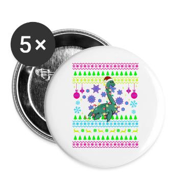 Weihnachtsdino mit Lichtern - Buttons groß 56 mm (5er Pack) - Weiß - Vorne
