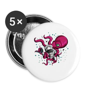 Weltraum Kostüm mit Oktopus Alien und Kosmonaut - Buttons groß 56 mm (5er Pack) - Weiß - Vorne