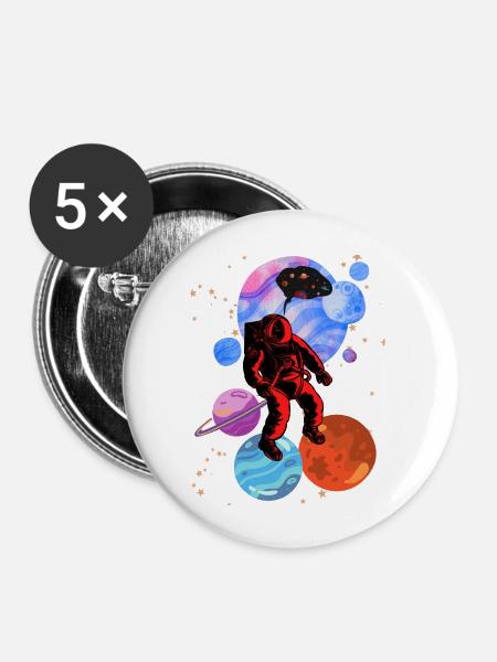 Astronaut Stencil-Stile - Buttons groß 56 mm (5er Pack) - Weiß